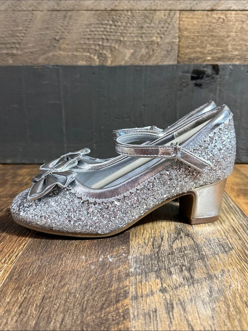 LAURMOSA Girls Size 13 Silver Glitter Bow Mary Jane Dress Shoes NIB